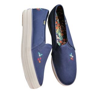 Keds Rifle Paper Sneakers Women's 7.5 Blue Triple Decker Platform Slip On Cherry